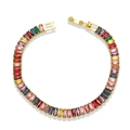 Rainbow baguette-cut zircon bracelet with golden chain link and secure clasp closure - Colorful