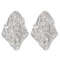 Modern irregular silver hammered texture square stud earrings in polished liquid metal style - Steel Color Lava Rhombus (N-916)