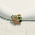 Gold plated heart pendant with colorful micro-set zircons and radial texture details - Multicolor Textured Heart