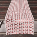 White Christmas table runner with red geometric stars and dots on a rustic wood table - 33*183cm / Red White Wave Geometric