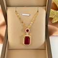 Hip hop square ruby pendant necklace in gold finish with crystal accents on jewelry box - Gold Red Zirconia
