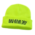 Neon yellow beanie with BAD HAIR DAY embroidery for kids, stylish hip hop streetwear - Green Street Dance Beanie