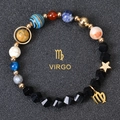 Detailed close-up of faceted obsidian beads with Virgo zodiac symbol and golden star charm - Virgo-Faceted Stone