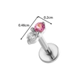 G23 titanium labret stud with crystal star and pink gem stone in 0.48cm size - Silver Double Round Clear & Pink Zirconia (T2551-4#Silver)