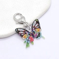 Porte-clés papillon rétro coloré avec imprimé floral en acrylique et fermoir coeur - Papillon Floral Coloré (Fermoir Cœur)