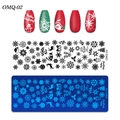 Macro detail of OMQ-02 nail stamping plate with snowflake and reindeer winter patterns - Christmas Snowflake Theme (OM-Q印花模板02)