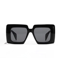 Gafas de sol cuadradas negras extragrandes para hombre y mujer con montura pulida - Negro Brillante/Lente Gris