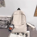 Zaino minimalista in tela bianco sporco con ciondolo a forma di mucca di peluche per studenti - Bianco Con Pendente Mucca Carina