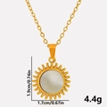 Detail view of 304 stainless steel sun pendant with dimensions 1.9cm by 1.7cm and 4.4g weight - Gold (White Shell Necklace)