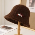 Sombrero de pescador de piel de conejo marrón oscuro con detalle de lazo y etiqueta - M (56-58cm) / Café (Estilo Etiqueta Satinada)
