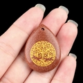 Water drop gold sandstone pendant featuring a golden tree of life engraving for DIY jewelry - Gold Sand Stone (Synthetic)