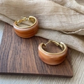 Retro hars C-vormige oorringen met bruine marmertextuur en gouden metalen details - Roze Ring
