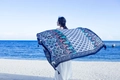 Dark blue lightweight beach shawl with geometric patterns and fringe for seaside vacations - Dark Blue Geometric Floral Tassel Style / Pink / 180cm