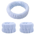 Set fascia e polsini in flanella azzurra per lavare il viso e prevenire maniche bagnate - Set da 3 pezzi blu (143#)