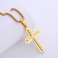 Collana in acciaio inossidabile dorato con ciondolo a doppia croce e zirconi - Oro (Con Catena)