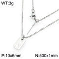 Silver stainless steel square pendant necklace with letter N engraving and adjustable chain - Silver Letter N Style (KN293680-Z)