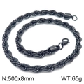 Classic 8mm black stainless steel twist rope chain necklace in 500mm length - 8mm / 50cm / Black
