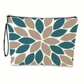 Kosmetiktasche aus Leinen mit blauem Blattmuster und schwarzer Handschlaufe - Mit Handschlaufe / Minimalistisches strahlendes Blattmuster