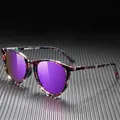 Polarized sports sunglasses with abstract multi-color frames and purple mirror lenses - Mixed Colors / Mirrored Violet Lens