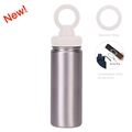 Purple stainless steel vacuum insulated sports bottle with white magnetic phone mount lid - Matte Silver with Ivory White Lid