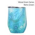 Retro green wood grain pattern 12oz vacuum insulated stainless steel egg cup tumbler - 12oz / Vintage Green