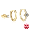 S925 sterling silver evil eye earring set with gold plating and sparkling crystals - #6 Gold Set of 3 (Evil Eye)