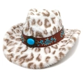 Dettaglio cappello da cowboy leopardato con turchese e ricamo floreale sulla fascia - M (56-58cm) / Corona a Cuore Bianca