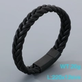 Men's black braided leather bracelet with matte magnetic clasp, 220mm length, 20g weight - Black Buckle Black Leather