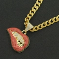 Macro view of gold Cuban chain necklace with red and white rhinestone lips pendant - Gold (Red Lips)-50cm Cuban Chain