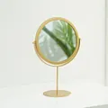 Gold round iron makeup mirror for desktop with 360-degree rotation and stable base - High-foot Style-Gold