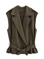 Detailed view of army green sleeveless vest with lapel collar and matching waist belt - XS / Army Green