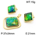 Golden titanium steel set with colorful resin inlay, square pendant and stud earrings - Iridescent Square Set (KS201186-GG)
