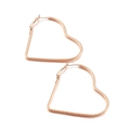 Rose gold minimalist open heart hoop earrings with elegant twisted rope texture finish - Rose Gold (KE99954-KFC)