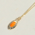 Collar vintage dorado con colgante ovalado de circón naranja y cristales blancos brillantes - Naranja