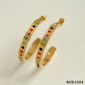 Orecchini a cerchio a C dorati in acciaio inossidabile con strass multicolore e perno - KDE1524 Oro + Strass Multicolore
