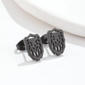 Minimalist black hollow lion head stud earrings made of durable stainless steel - Black Lion Embroidery