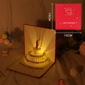 3D pop-up birthday card with a red cover and glowing three-tier lighted cake design - Colorful Cake Red+Music Yellow Light-Sensor / 15*15cm
