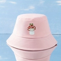 Sombrero de pescador rosa con bordado de rana y seta con un reflejo de espejo - Talla única / Rosa
