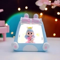 Pink and blue tent night light featuring a cute girl figurine holding a bunny - Girly Style / 999-7 Cartoon TV Night Light / Blue