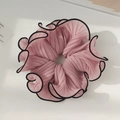 Pink pleated scrunchie with black trim detail for elegant ponytail hairstyles - Light Pink