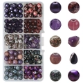 Purple DIY jewelry kit with gradient glass beads and crystals in a 10-slot storage box - Violet Series approx 200pcs