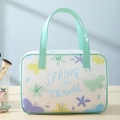 Translucent PVC cosmetic bag with green handles and colorful butterfly patterns - Green Butterfly (Square Large)