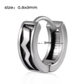 Silver and black stainless steel hoop earring with engraved wing pattern, size 0.8x9mm - Style 1 (Grid Pattern)