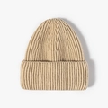 Classic beige ribbed knit cuffed beanie hat for winter outdoor warmth and style - One Size / Beige