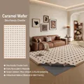 Washable chenille area rug in Caramel Wafer pattern with cream base and black dots - Removable And Washable Chenille Caramel Wafer