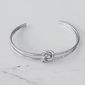 Bracelet jonc à nœud en argent poli avec un design ouvert minimaliste à double couche - Nœud Double Couche Argenté (A1138)