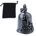 Polished black stainless steel motorcycle guardian bell with cross relief and pouch - Black Set 3 (Includes Pouch)