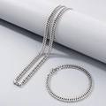 Silver stainless steel Cuban link necklace and bracelet set in minimalist hip hop style - Bracelet / Steel / 5.5mm x 20cm