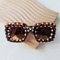 Lunettes de soleil carrées pour enfants avec monture léopard et strass multicolores - Imprimé léopard