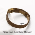 Close-up of 10mm brown genuine leather watch band with crocodile texture and gold buckle - Brown Leather